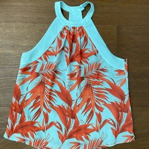 H&M Pale blue and orange tropical highneck tank